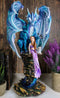 Giant Leviathan Blue Dragon Protecting A Young Princess Fairy With Kitten Statue