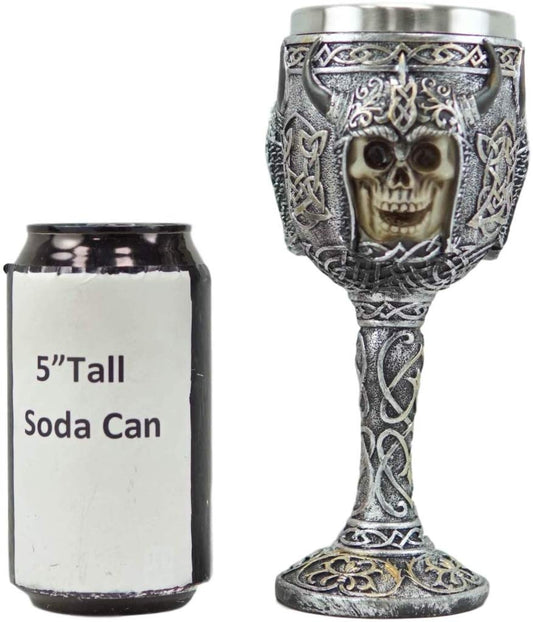 Ebros Viking Skull With Bison Horned Helmet Wine Goblet Chalice 7.5"H 16 Oz - Ebros Gift