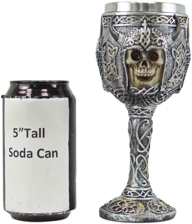 Ebros Viking Skull With Bison Horned Helmet Wine Goblet Chalice 7.5"H 16 Oz