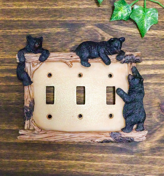 Ebros Set of 4 Black Bear & Twigs Wall Light Cover Plate Triple Toggle Switches