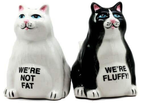 Ebros Black And White Cute Fluffy Cats Salt & Pepper Shakers Magnetic Set 3.25"H - Ebros Gift