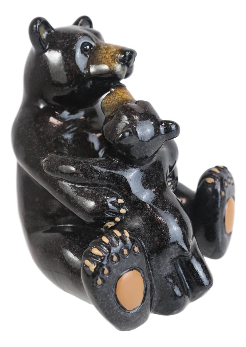 Ebros Animal World Black Bear Family Mother and Child Figurine 5"H Home Decor