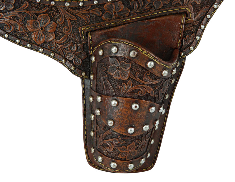 Rustic Western Cowboy Turquoise Tooled Floral Pistol Gun In Holster Hand Mirror