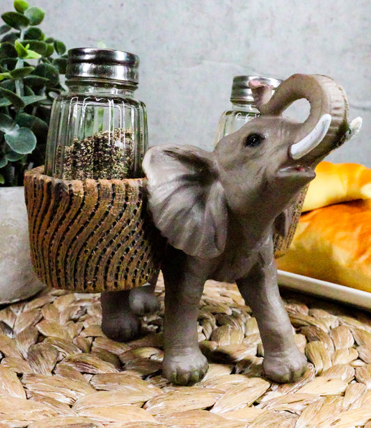 Ebros Savanna Calls Trumpeting Elephant Glass Salt And Pepper Shakers Holder Set