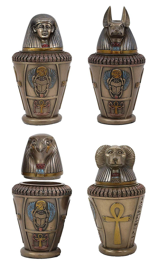 Ebros Four Sons of Horus Duamutef Hapi Imsety Qebehsenuef Canopic Jar Statue Set 5.75" H