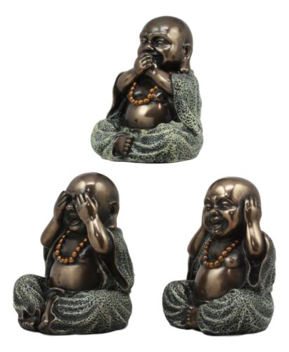 Ebros Small Charm Wise See Hear Speak No Evil Lucky Buddha Statues 4"Tall Bodhisattva Eastern Enlightenment Hotei Figurines - Ebros Gift