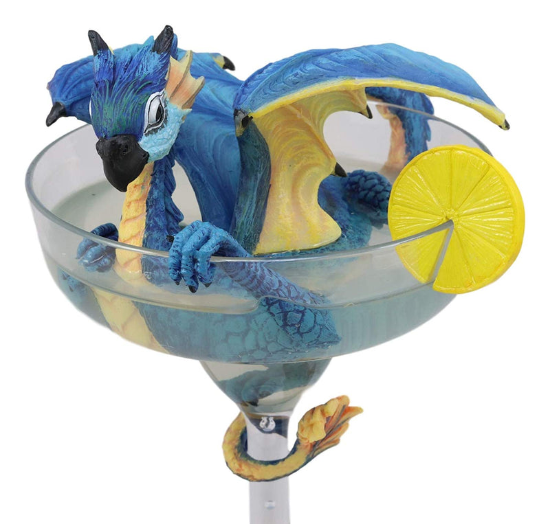 Fantasy Blue Scarlet Macaw Parrot Dragon Perching On Margarita Glass Statue Art