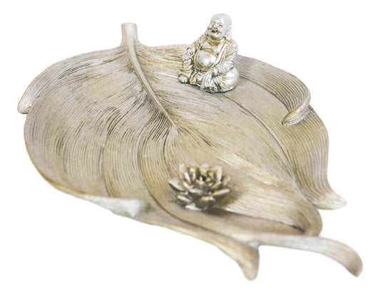 Feng Shui Zen Hotei Laughing Buddha With Lotus Flower Incense Holder Figurine