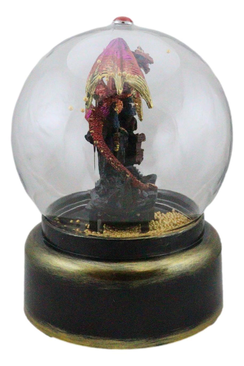 Red Dragon On Rocky Mountain Castle Musical LED Light Air Powered Glitter Globe