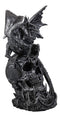 Large Gothic Guardian Behemoth Winged Dragon Standing On Graveyard Skull Statue