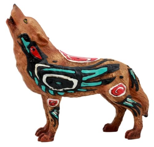 Raven Crow Scavenger Native Tribal Howling Wolf Totem Spirit Figurine 6.25"L