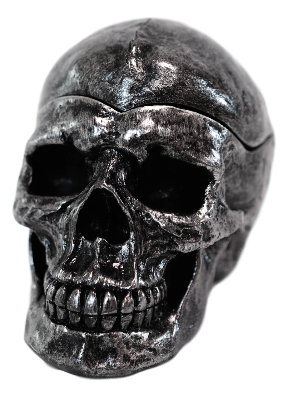 Gothic Silver Black Homosapien Skull Ashtray Statue Haunted Pirate Loot Box