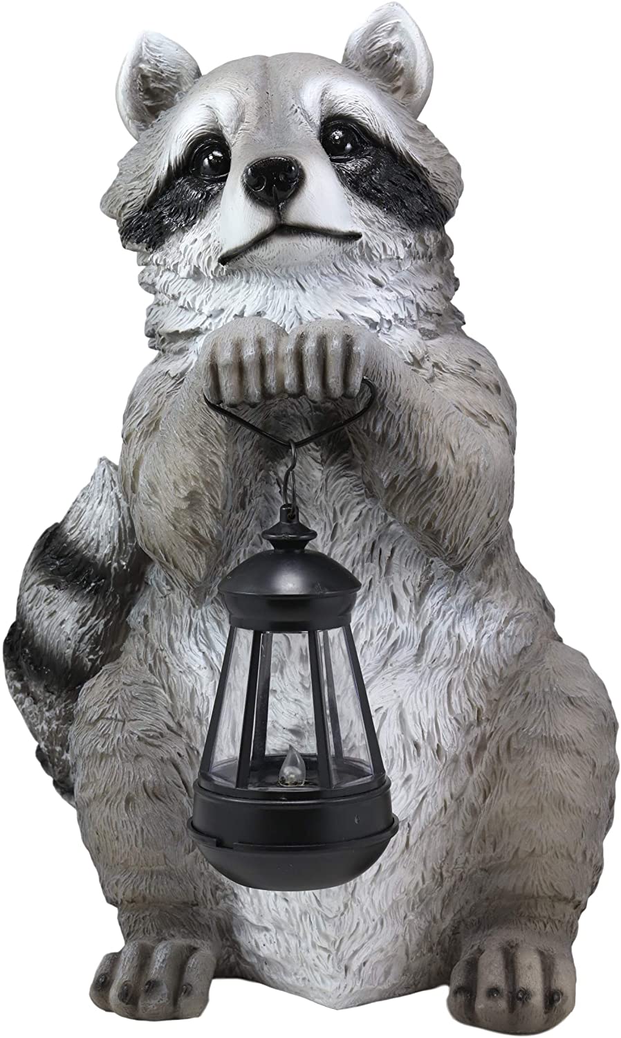 Ebros Night Bandit American Raccoon Statue Holding Solar Lantern LED Light 15"H - Ebros Gift