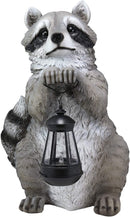 Ebros Night Bandit American Raccoon Statue Holding Solar Lantern LED Light 15"H