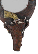 Rustic Western Cowboy Turquoise Tooled Floral Pistol Gun In Holster Hand Mirror