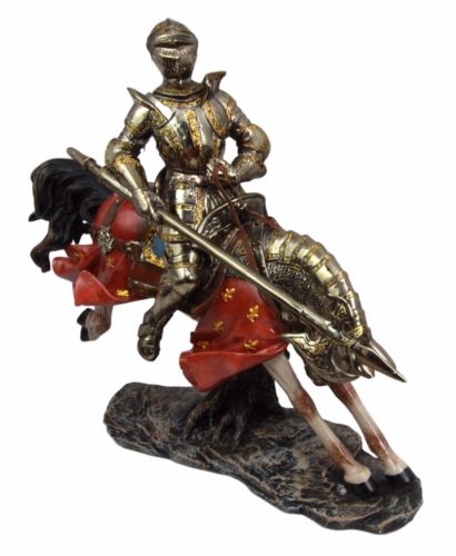 Medieval Suit of Armor Knight On Charging Horse Large Decorative Figurine 12.5"H