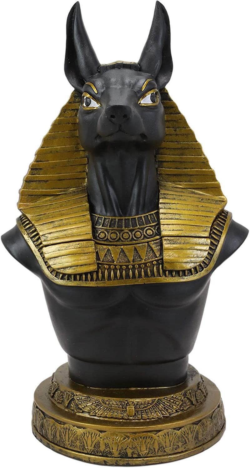 Ebros Egyptian God Anubis Bust Decorative Box Figurine in Black and Gold Finish