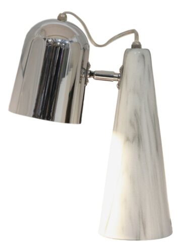 Ceramic Contemporary Cone Task Table Lamp Faux Carrara Marble Base Silver Shade