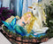 Blonde Mermaid Siren Princess Ariel With Rare White Unicorn In Lily Pond Statue