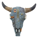 Ebros 13" Wide Western Southwest Steer Bison Buffalo Bull Cow Horned Skull Head in Cowboy Blue Denim Jeans Design Wall Mount Decor - Ebros Gift