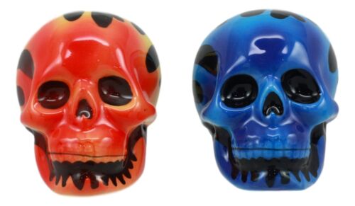 Hot Rod Flaming Inferno Skulls Ceramic Salt Pepper Shakers Fire El Diablo - Ebros Gift