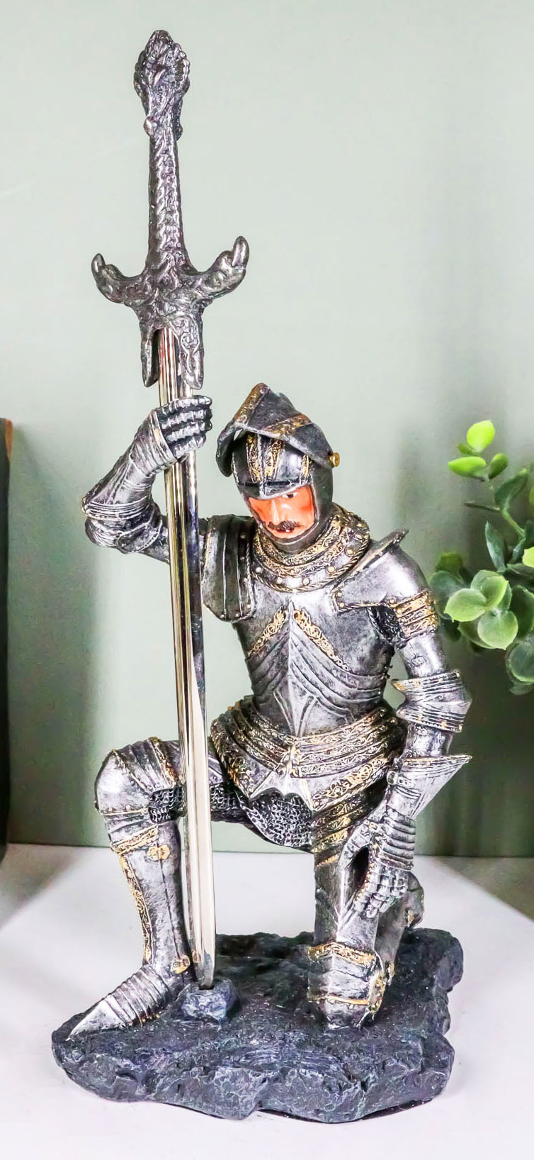 The Accolade Kneeling Medieval Knight Excalibur Sword Letter Opener Figurine