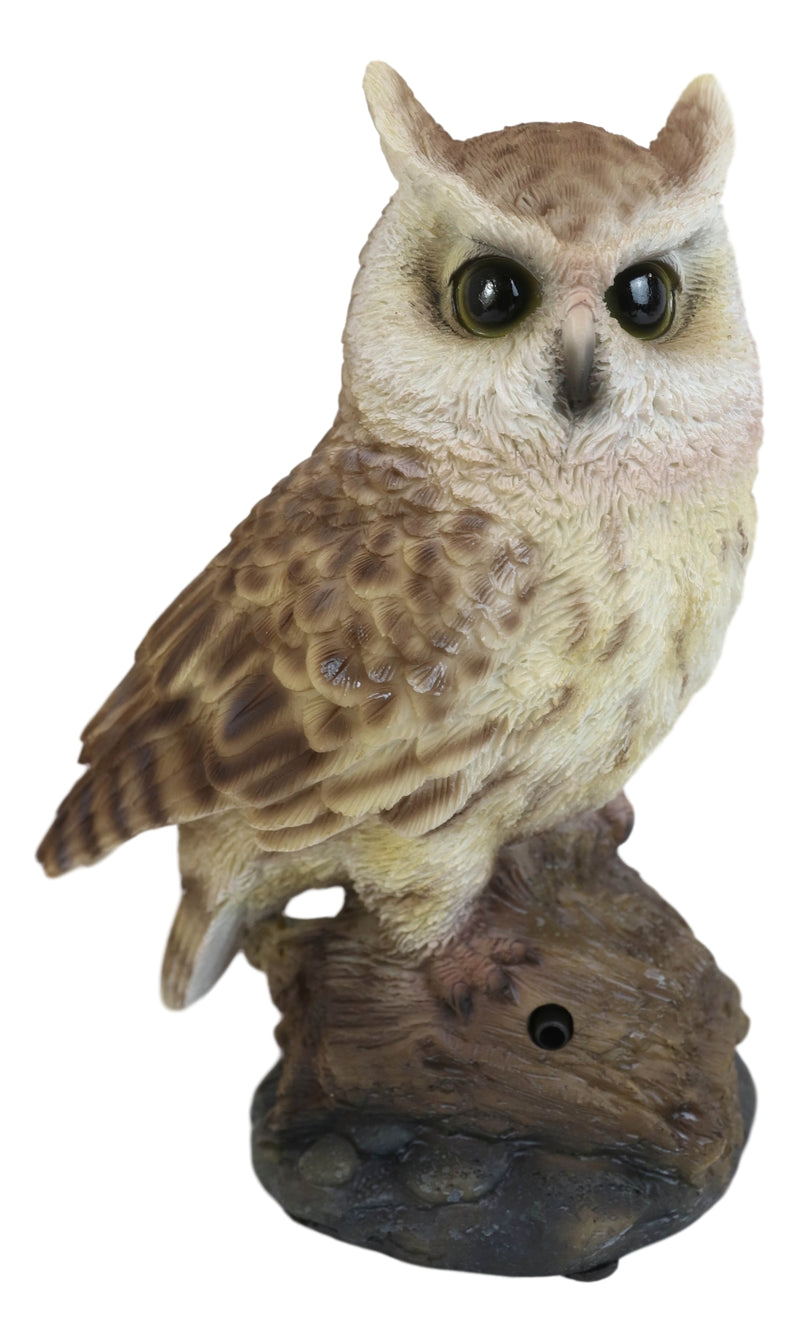 Eagle Owl Owlet Baby On Tree Stump With Motion Sensor Live Hooting Sound Statue