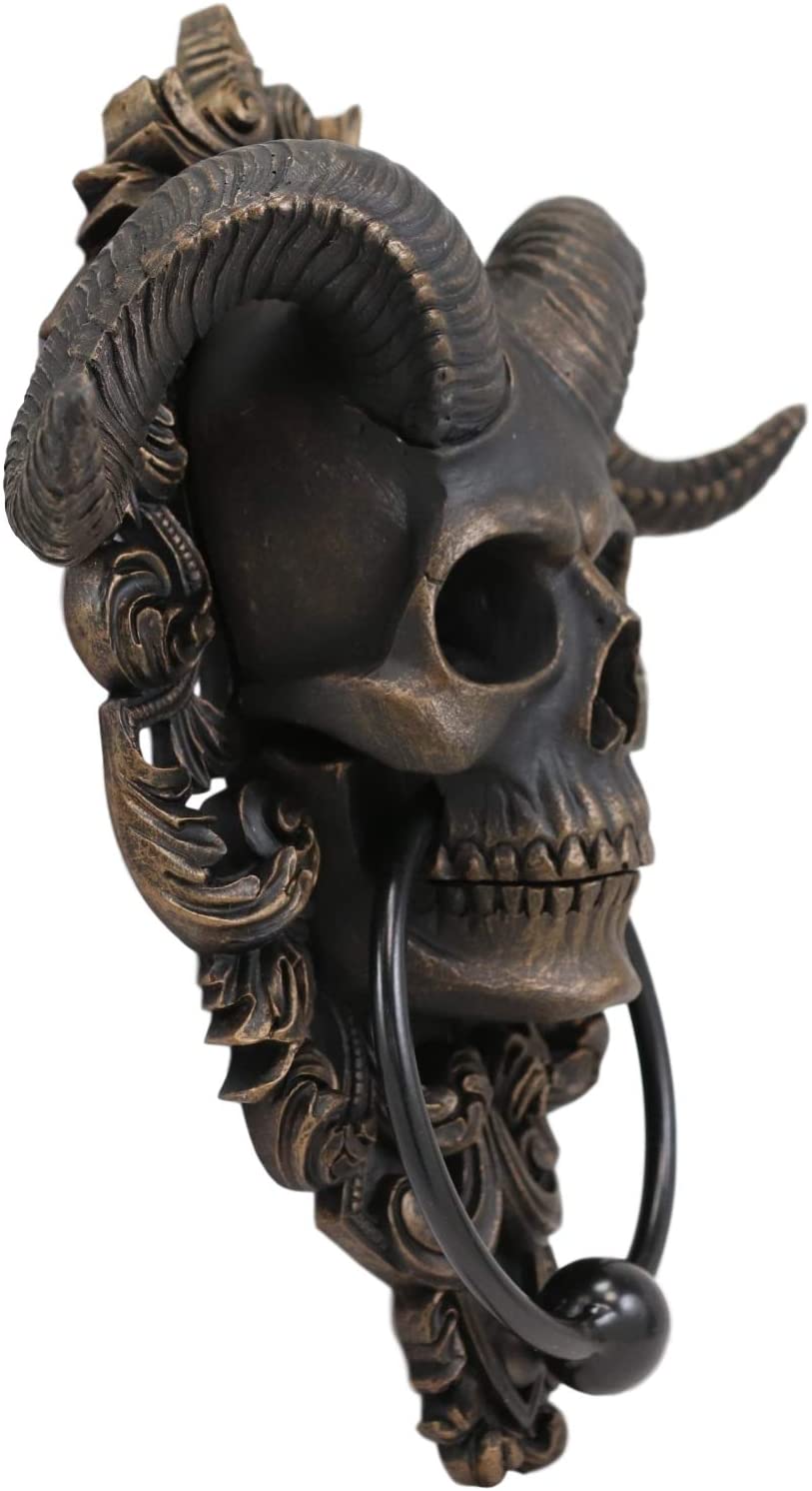 Ebros Baphomet Horned God Skull Hanging Door Knocker with Built in Striker Plate