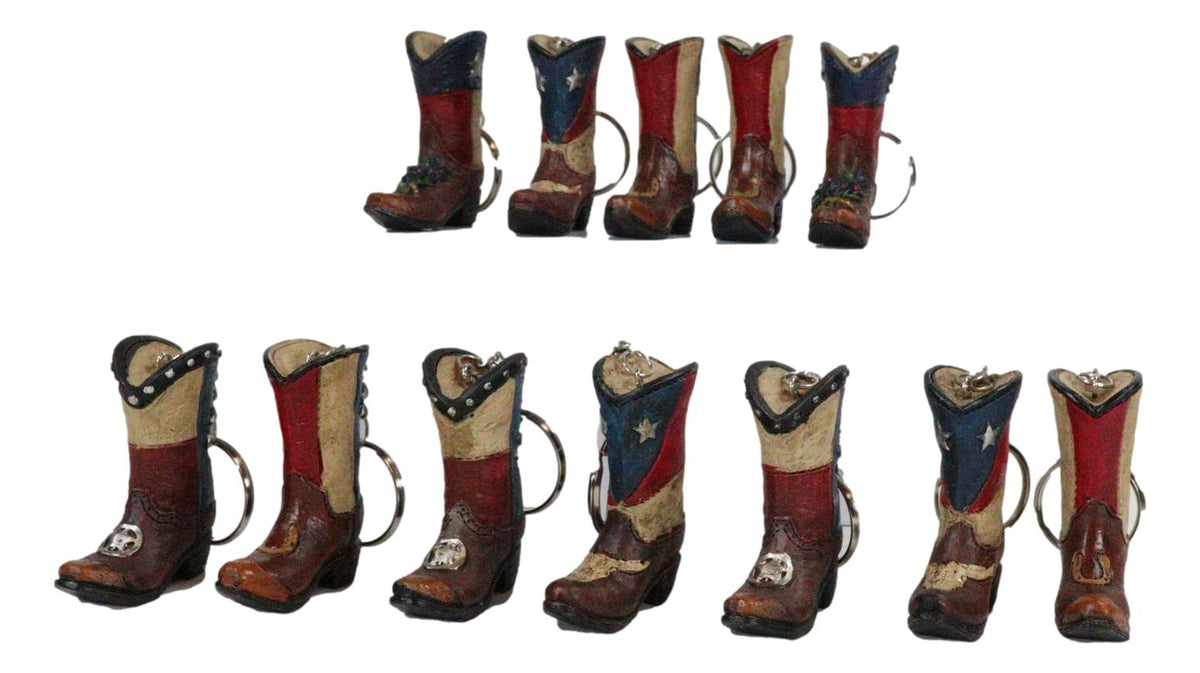 Pack of 12 Western Patriotic Texas Cowboy Faux Leather Boots Keychain Figurines