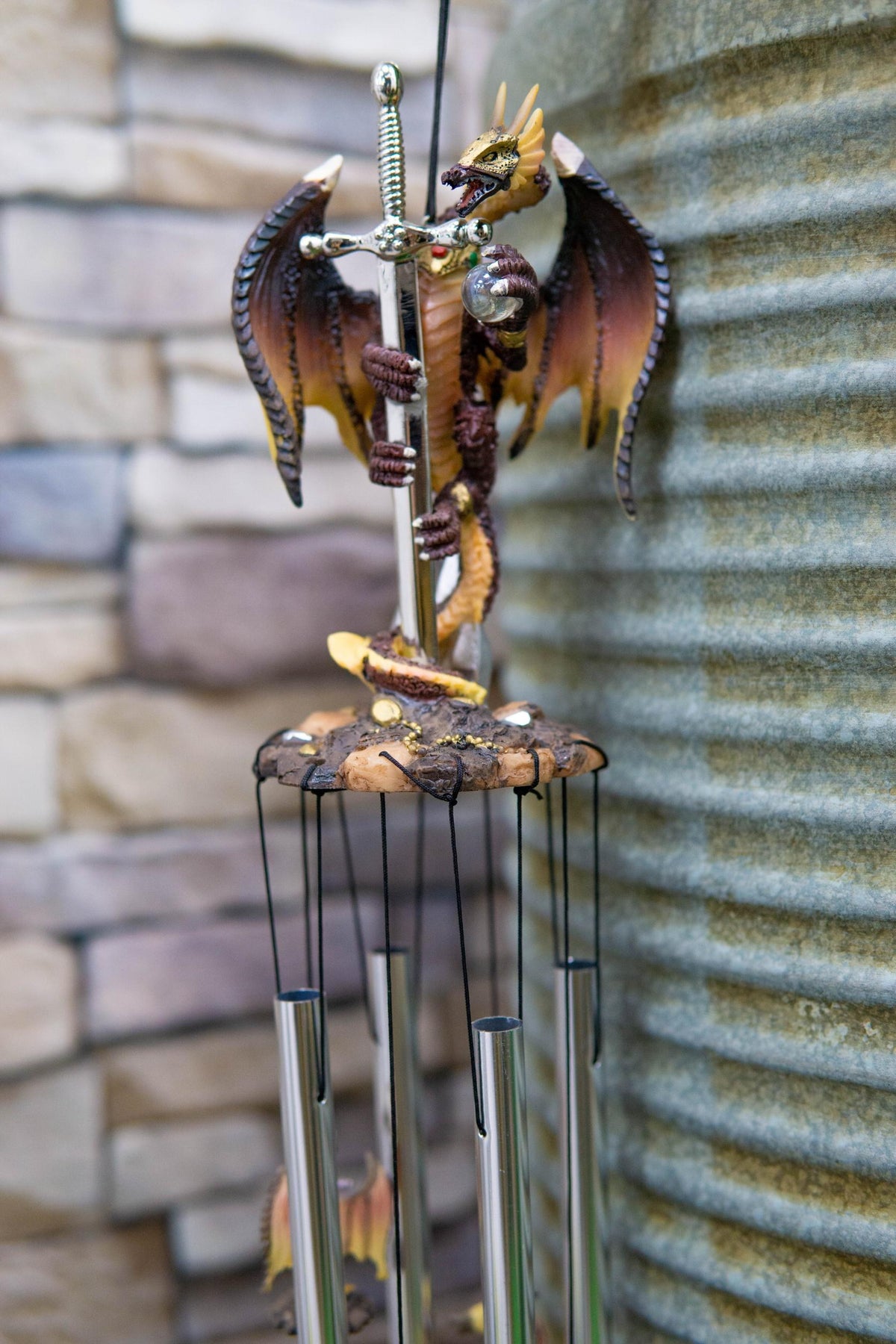 Excalibur Sword Fire Night Dragon Resonant Relaxing Wind Chime Garden Patio