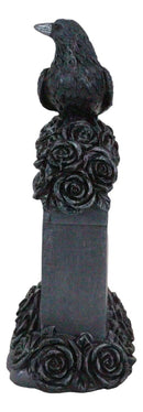 Gothic Raven Crow Perching On Black Roses Graveyard Tomb Headstone Figurine