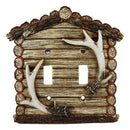 Pack of 2 Rustic Log Cabin Deer Antlers Double Toggle Switch Wall Outlet Plate