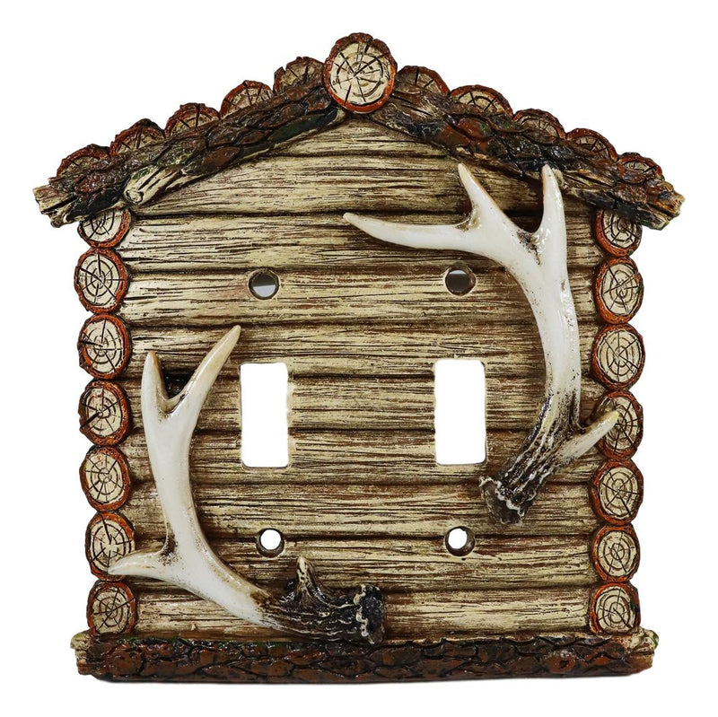 Pack of 2 Rustic Log Cabin Deer Antlers Double Toggle Switch Wall Outlet Plate