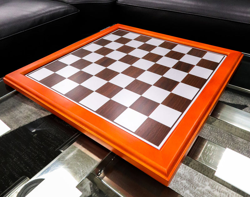 15"X15" Redwood Trim Chess Board With Black And Silver Silk Screen Inner Squares