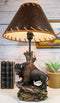 Western Plains Bison Buffalo On Sloped Rocks By Tree Stump Desktop Table Lamp