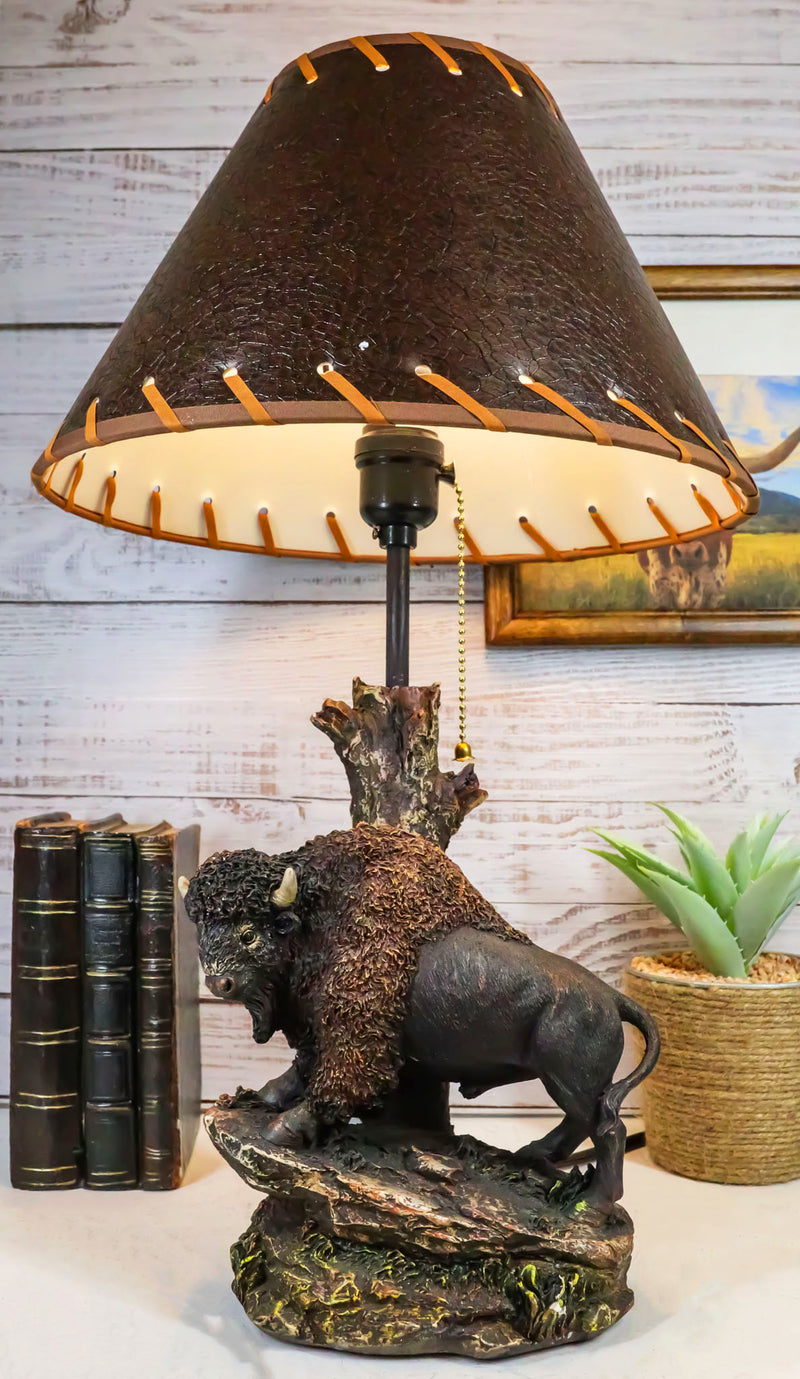 Western Plains Bison Buffalo On Sloped Rocks By Tree Stump Desktop Tab Ebros Gift