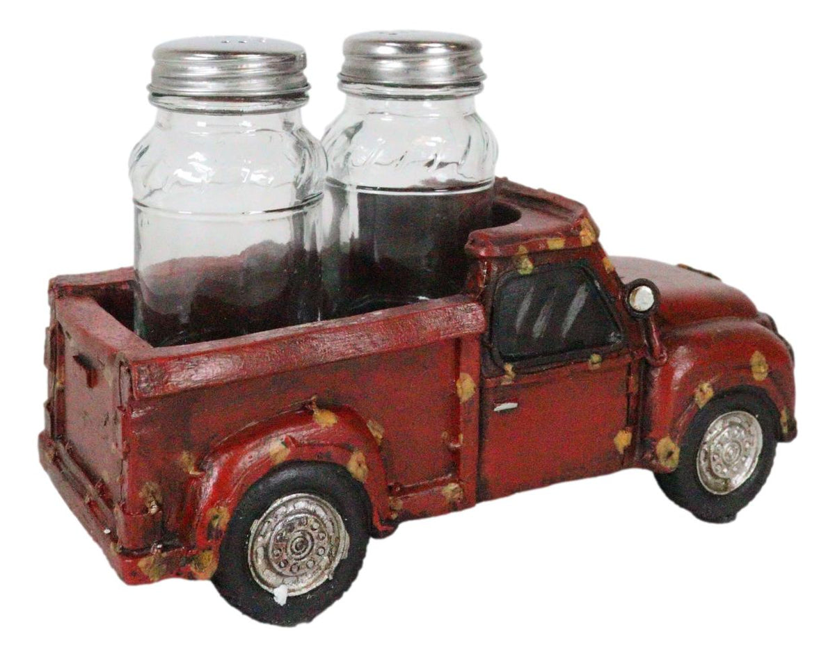 Old Fashioned Nostalgic Red Pickup Truck Holder For Glass Salt Pepper Shakers