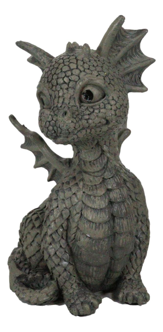 Whimsical Dainty Garden Dragon Sitting Figurine Faux Stone Fantasy Decor