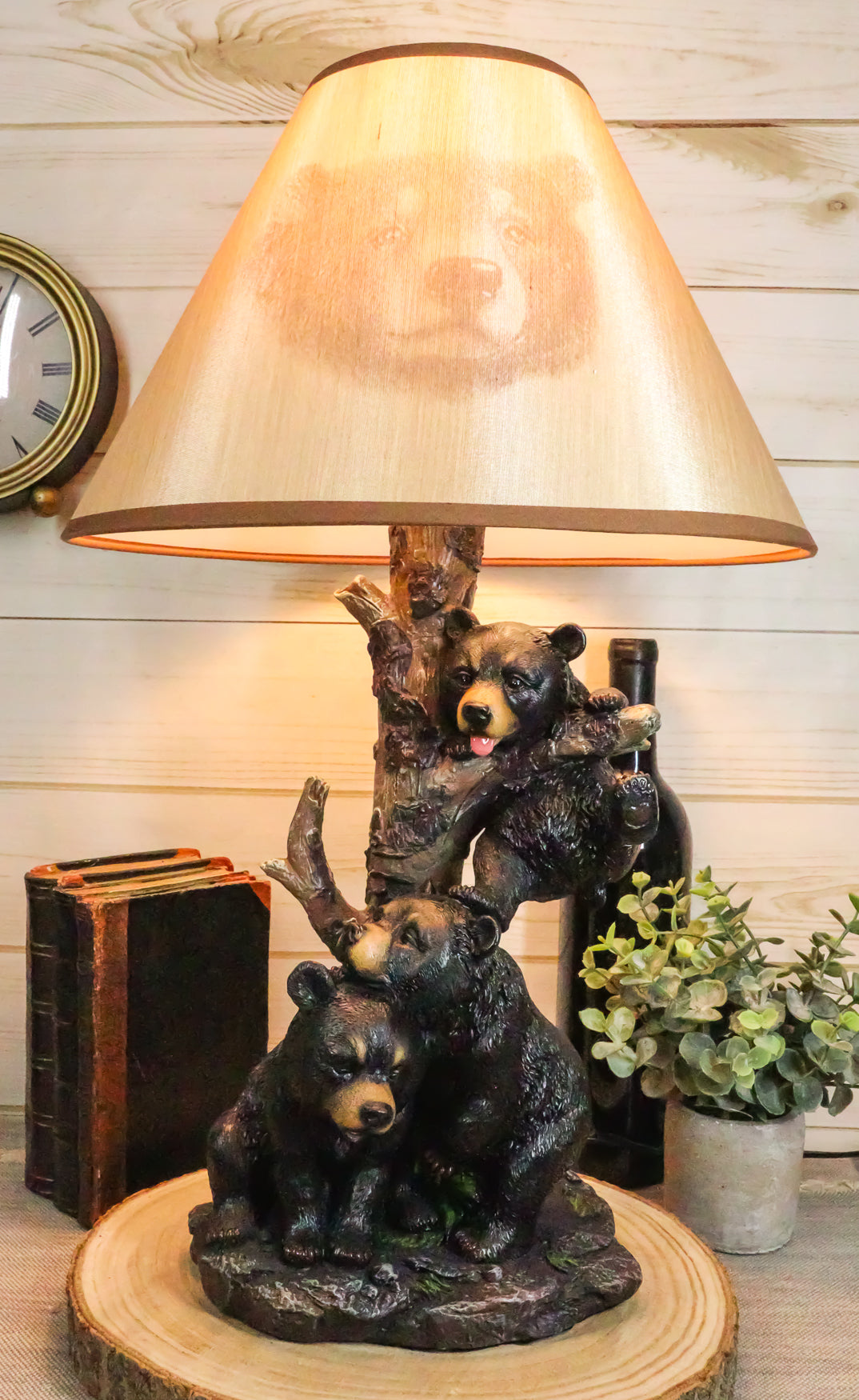Ebros Climbing Black Bear Cubs Table Lamp With Bear Shade Desk Lamp (Set of 2) - Ebros Gift