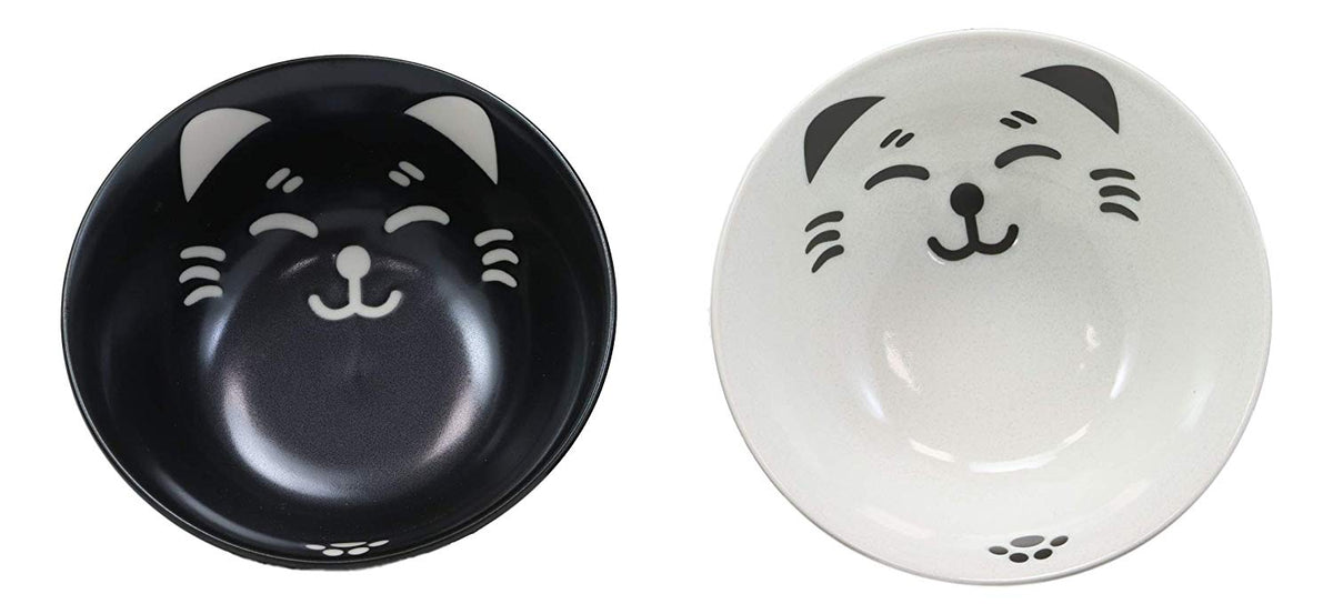 Ebros Made In Japan Black And White Lucky Meow Cats Bowl Set of 2 With Chopstick