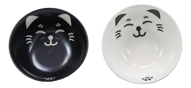 Ebros Made In Japan Black And White Lucky Meow Cats Bowl Set of 2 With Chopstick