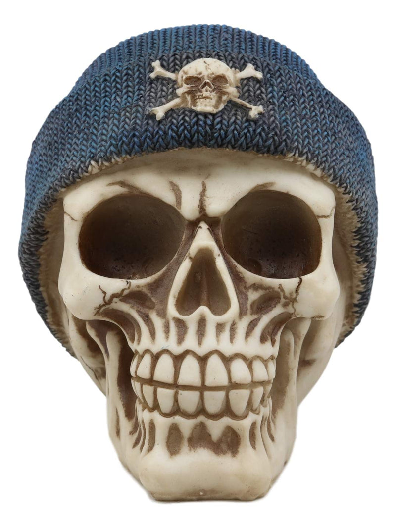Ebros Gangster Thug Skull With Blue Crossbones Beanie Hat Figurine 6"L Skeleton Skulls
