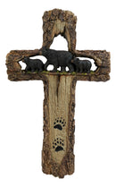 Rustic Western Black Bears Momma And Cubs On Bear Trail Wall Cross Decor Plaque