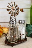 Ebros 6.5"H Rustic Country Farm Windmill Outpost Salt And Pepper Shakers Set