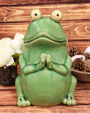 Ebros 11.25" Tall Lilypad Wishes Ceramic Whimsical Meditating Yoga Green Frog Home and Garden Statue Praying Frogs Decorative Sculpture Accent - Ebros Gift