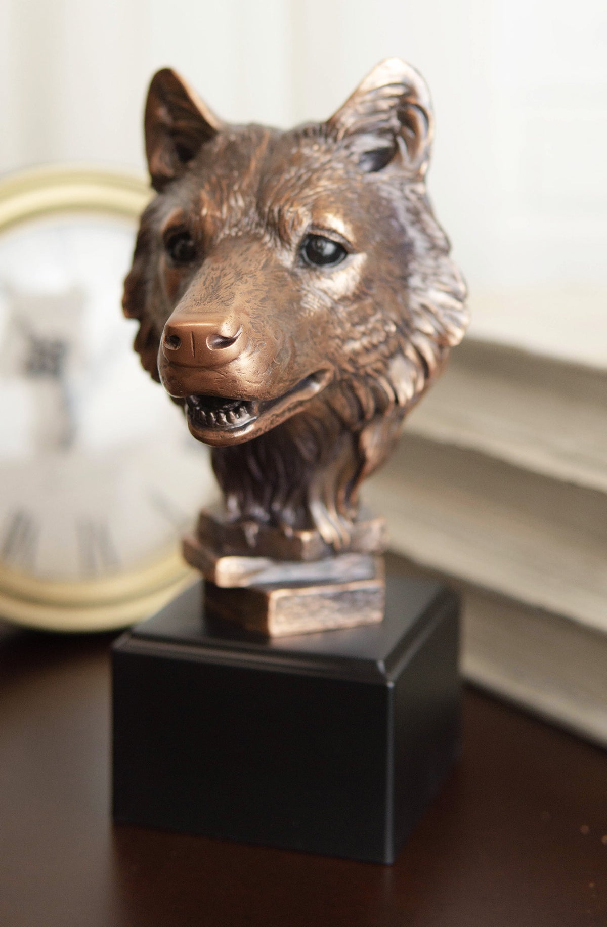 Ebros Rustic Woodlands Spirit Wolf Head Bust Electroplated Bronze Finish Statue Decor - Ebros Gift
