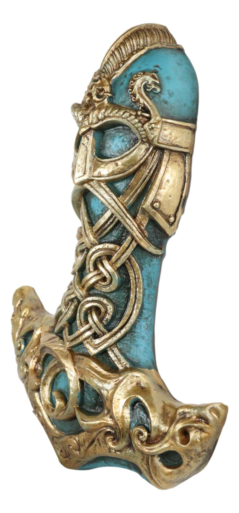 Ebros Turquoise Gold Colored Thor Hammer Viking God Thor's Mjolnir Wall Decor