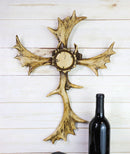 Rustic Wildlife Grand Elk Moose Bone Antlers with Burr Center Wall Cross Decor