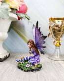 Toadstool Garden Lavender Purple Girl Fairy With Flitting Butterfly Figurine
