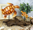 Ebros Under The Sea Mother and Baby Sea Turtle Decor Statue 10" Long Faux Wood Resin Marine Life Turtle Family Scene Figurine